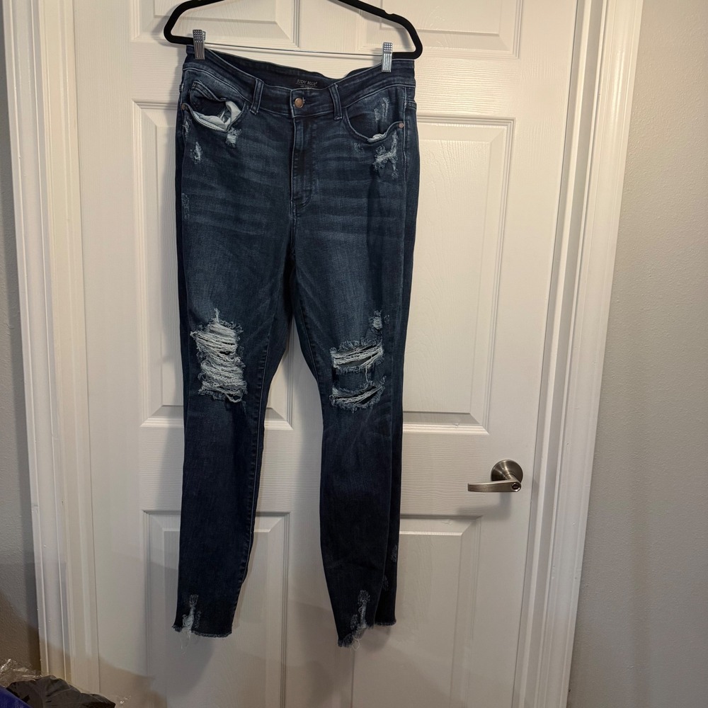 Judy Blue Slim Boot Cut Jeans Dark Wash 16W Distressed Casual Boho